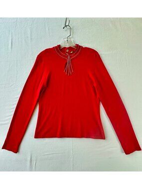 Red Long-Sleeve Top With Rhinestone Collar By Belldini - Size S